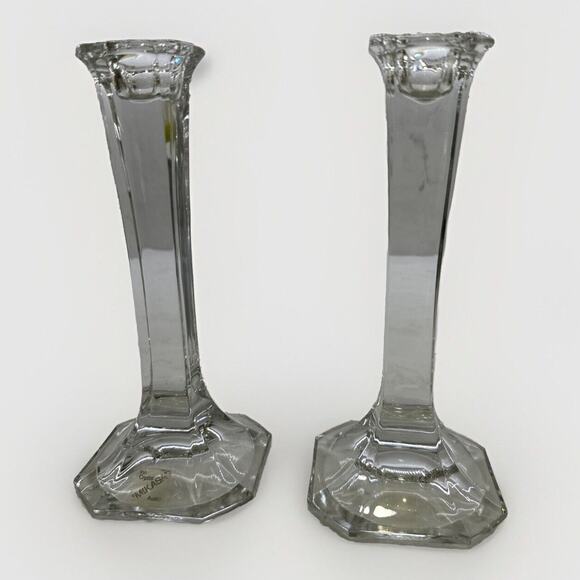 Vintage MCM Mikasa Clear Crystal Candle Holders Set of Two, 7” Austria, Elegant - Picture 1 of 9